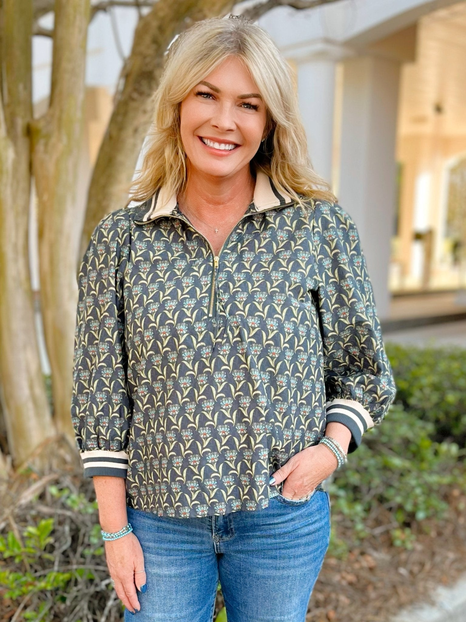 Garden Stripe Half Zip Top - Jessi Jayne Boutique