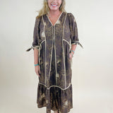 Mocha Botanical Midi Dress