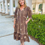 Mocha Botanical Midi Dress