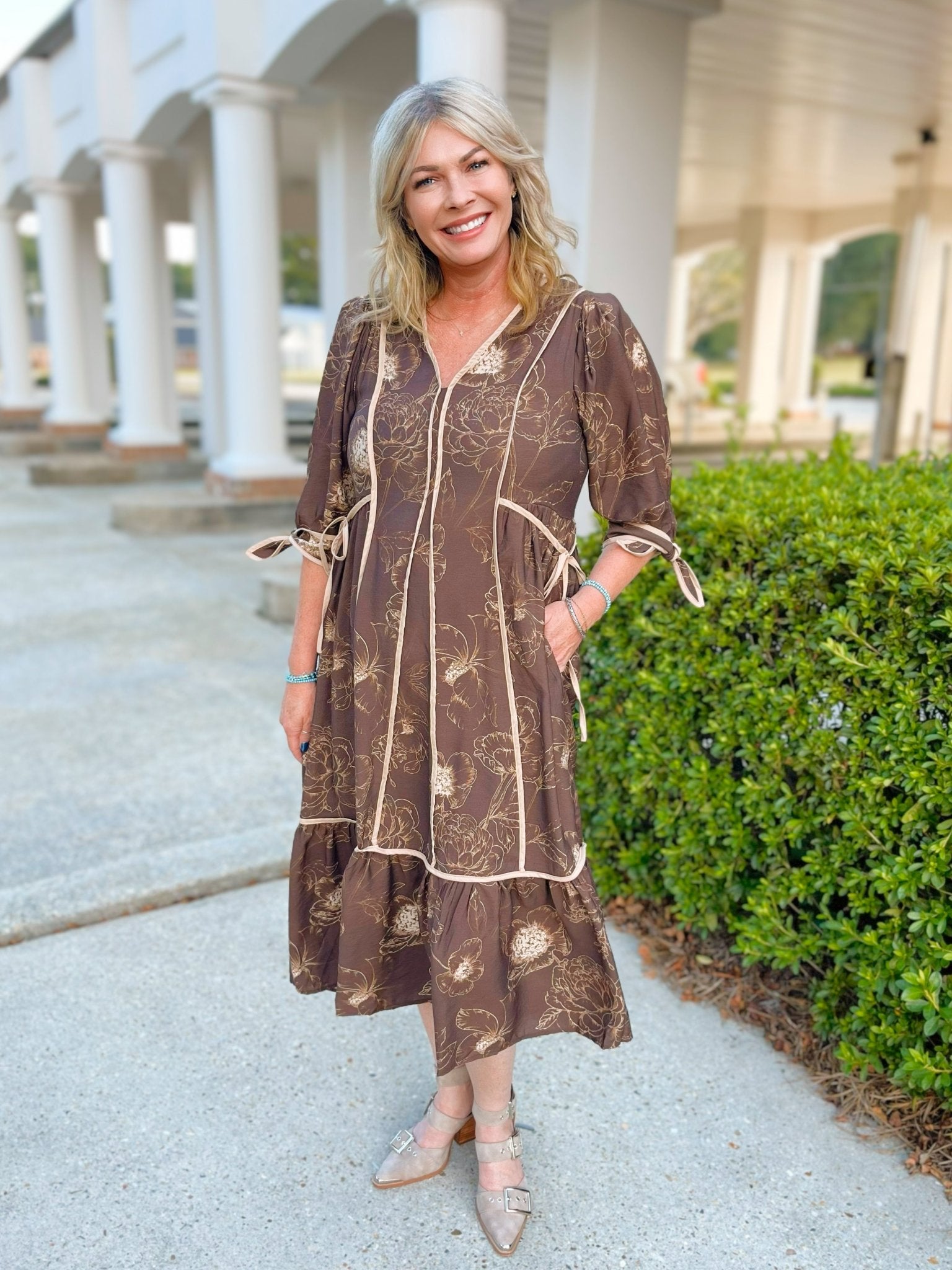 Mocha Botanical Midi Dress - Jessi Jayne Boutique