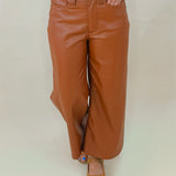 Judy Blue Tummy Control Camel Faux Leather Cropped Wide-Leg Pants