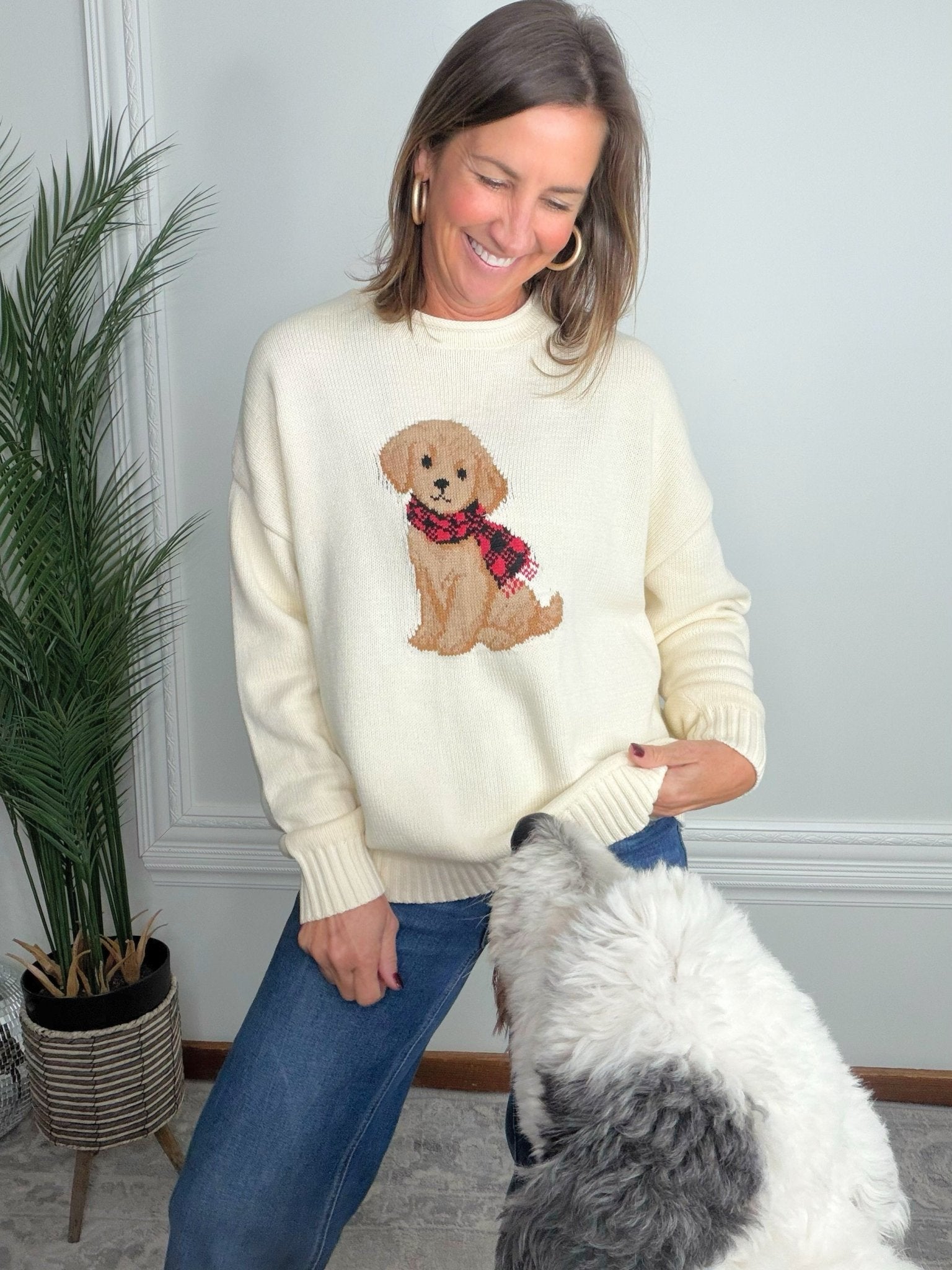 Puppy Love Ivory Crew Neck Sweater - Jessi Jayne Boutique