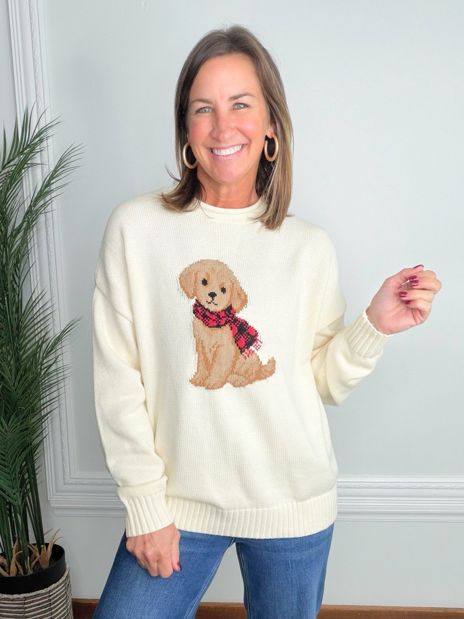 Puppy Love Ivory Crew Neck Sweater - Jessi Jayne Boutique