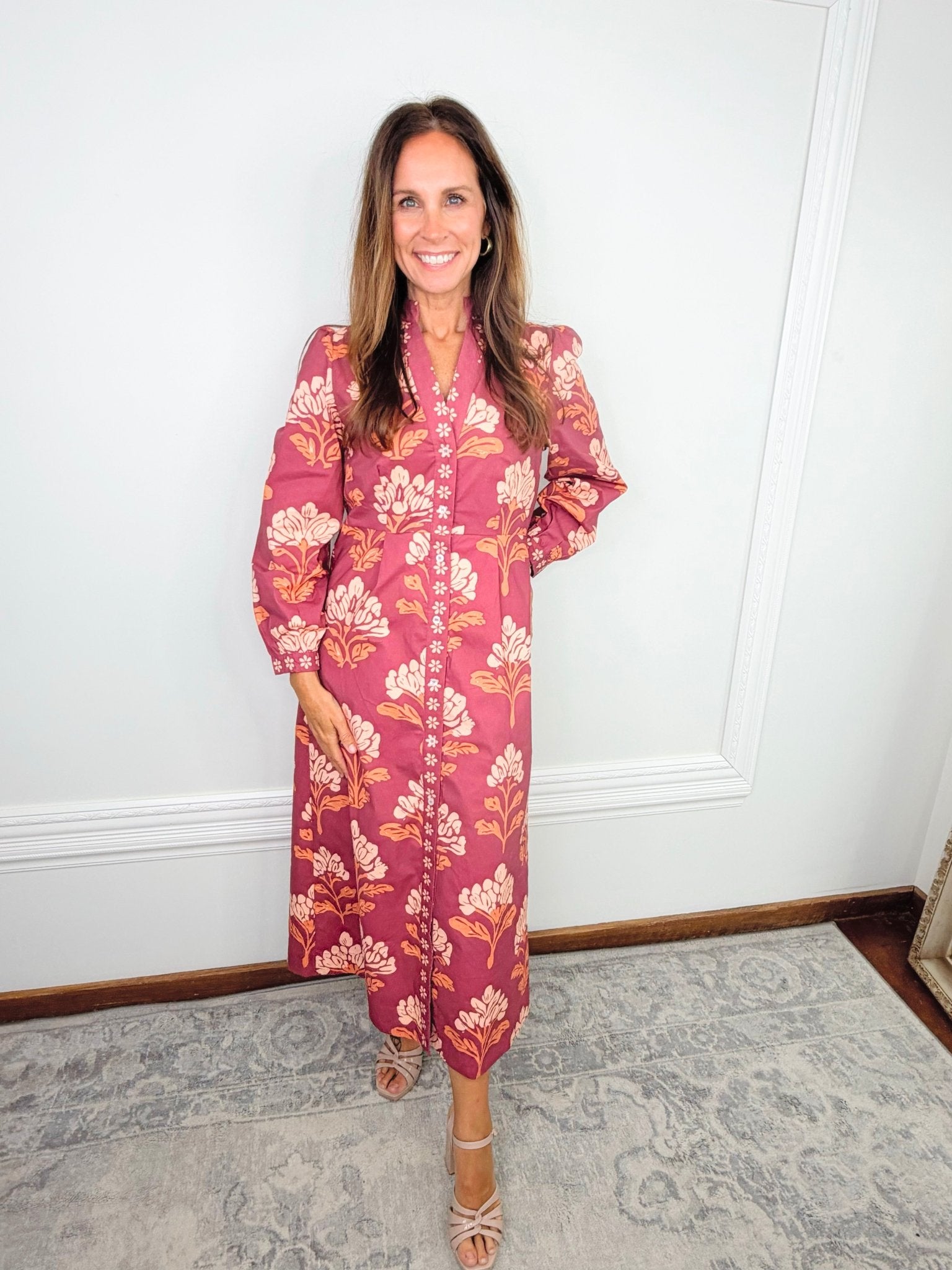 Autumn Terrace Floral Midi Dress - Jessi Jayne Boutique