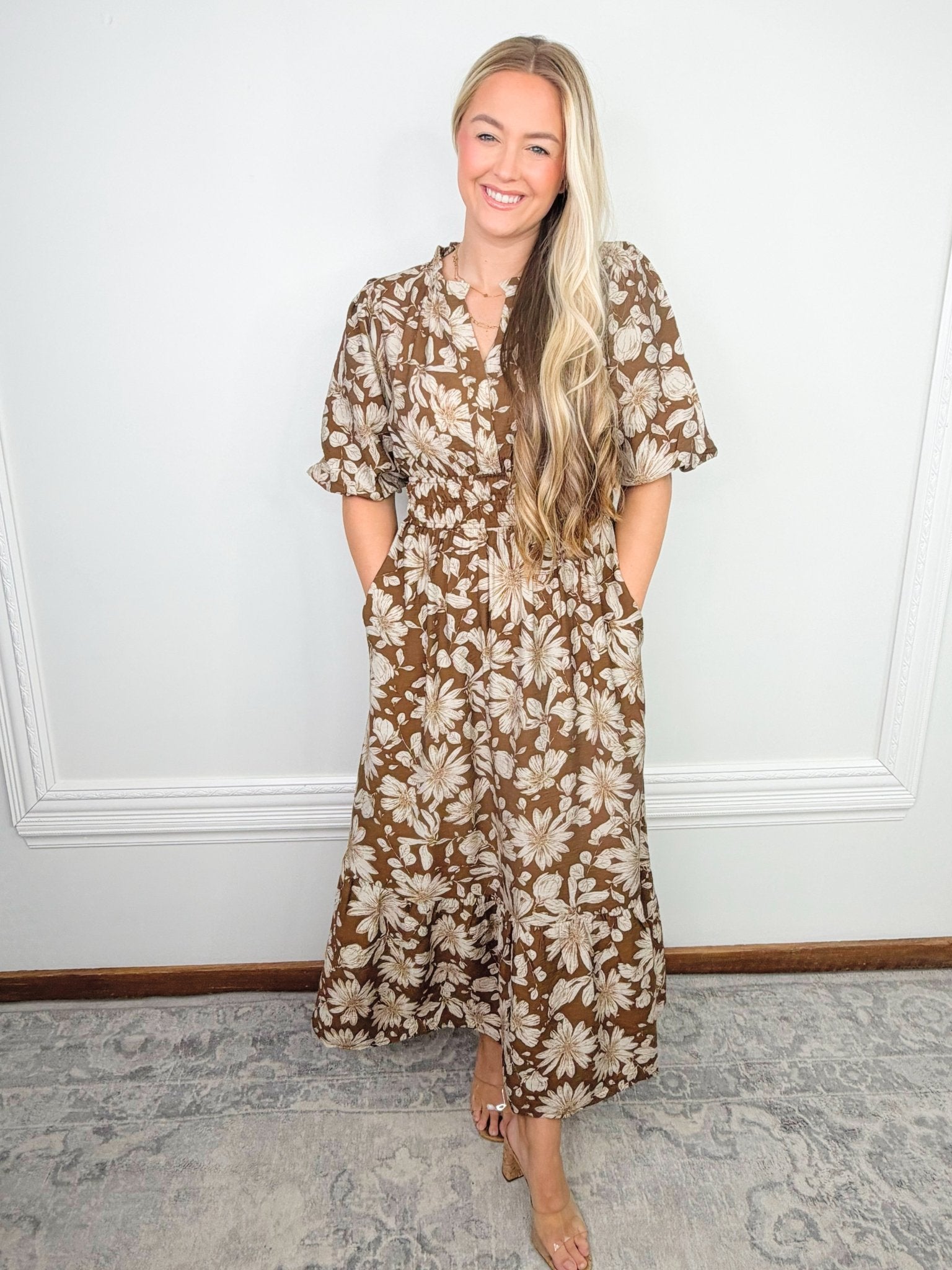 Autumn Manor Floral Midi Dress - Jessi Jayne Boutique