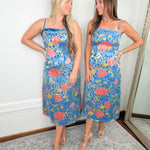 Blue Bouquet Satin Midi Slip Dress - Jessi Jayne Boutique