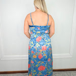 Blue Bouquet Satin Midi Slip Dress - Jessi Jayne Boutique