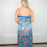 Blue Bouquet Satin Midi Slip Dress - Jessi Jayne Boutique