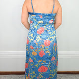 Blue Bouquet Satin Midi Slip Dress - Jessi Jayne Boutique