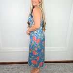 Blue Bouquet Satin Midi Slip Dress - Jessi Jayne Boutique