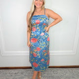 Blue Bouquet Satin Midi Slip Dress - Jessi Jayne Boutique