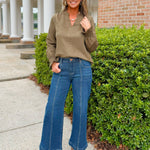 Olive Luxe Suede V - Neck Blouse - Jessi Jayne Boutique