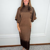 Cocoa Charm Satin Tie-Back Midi Dress