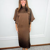 Cocoa Charm Satin Tie-Back Midi Dress