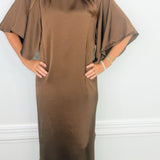 Cocoa Charm Satin Tie-Back Midi Dress