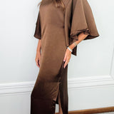 Cocoa Charm Satin Tie-Back Midi Dress