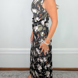 Midnight Garden Satin Mock Neck Maxi Dress