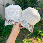 COFFEE Tan/Light Vintage Floral Canvas Trucker Hat - Jessi Jayne Boutique