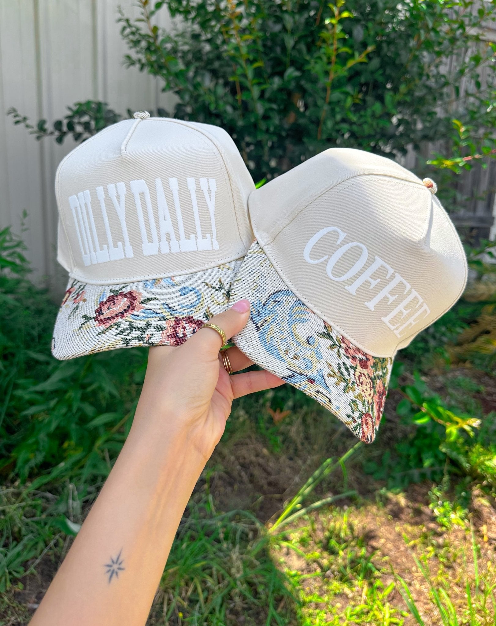 COFFEE Tan/Light Vintage Floral Canvas Trucker Hat - Jessi Jayne Boutique