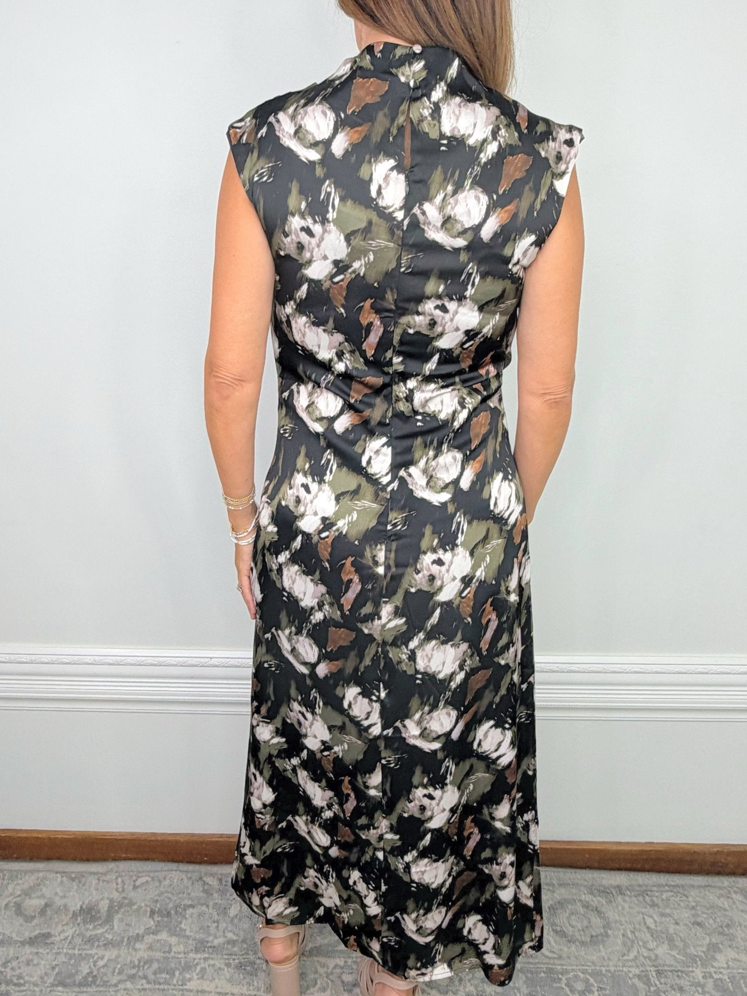 Midnight Garden Satin Mock Neck Maxi Dress - Jessi Jayne Boutique