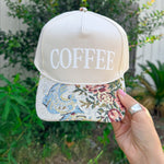 COFFEE Tan/Light Vintage Floral Canvas Trucker Hat - Jessi Jayne Boutique