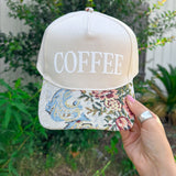 COFFEE Tan/Light Vintage Floral Canvas Trucker Hat - Jessi Jayne Boutique
