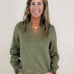Olive Luxe Suede V - Neck Blouse - Jessi Jayne Boutique
