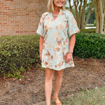 Shimmering Petals Jacquard Puff Sleeve Dress - Jessi Jayne Boutique