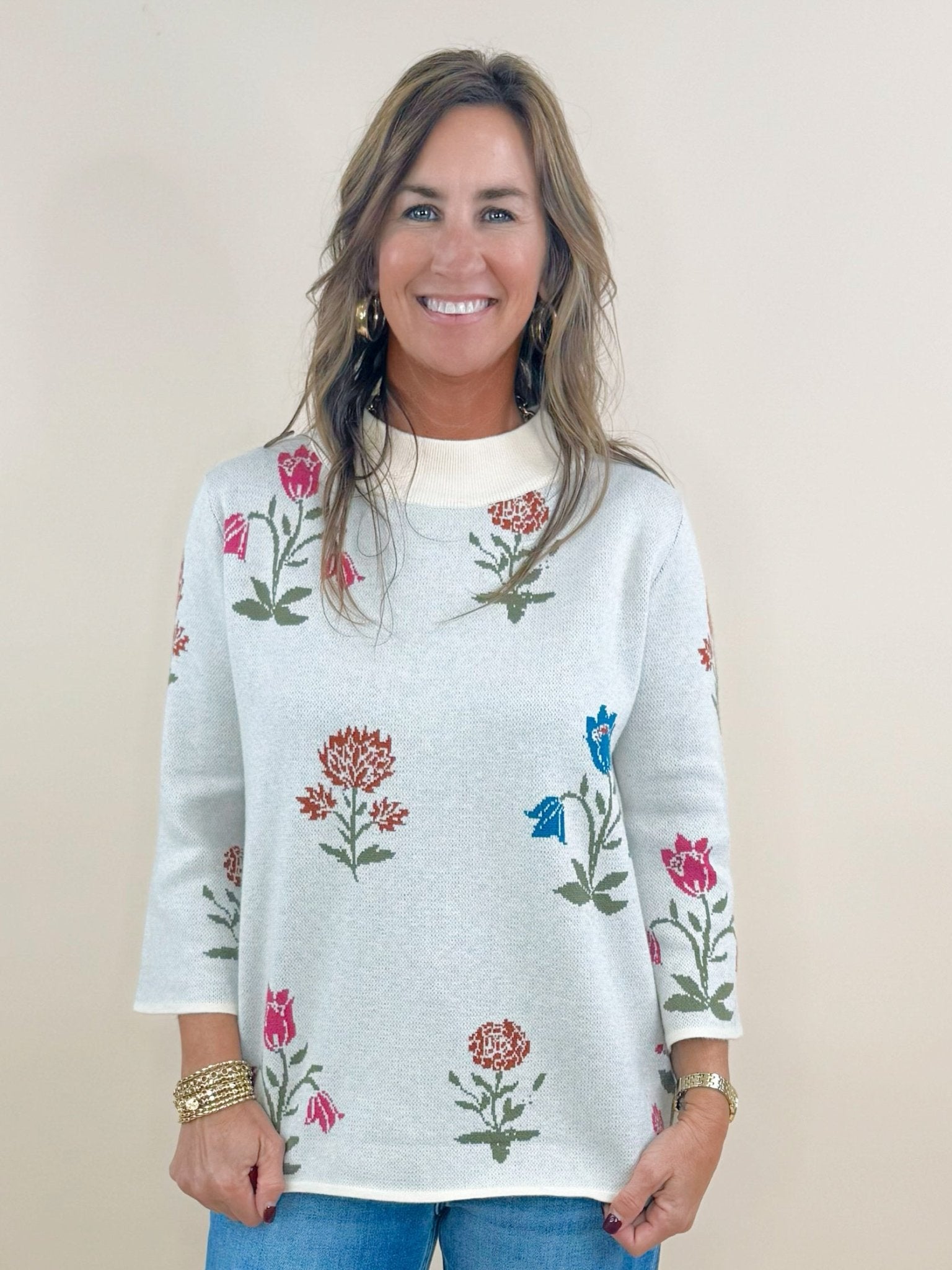 Stone Blossom Knit Sweater - Jessi Jayne Boutique