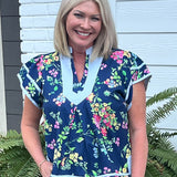 Navy Bloom Piping Top