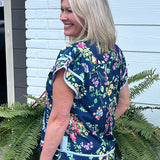 Navy Bloom Piping Top