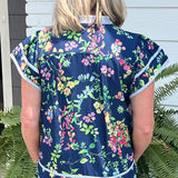 Navy Bloom Piping Top