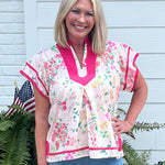 Pink Bloom Piping Top - Jessi Jayne Boutique