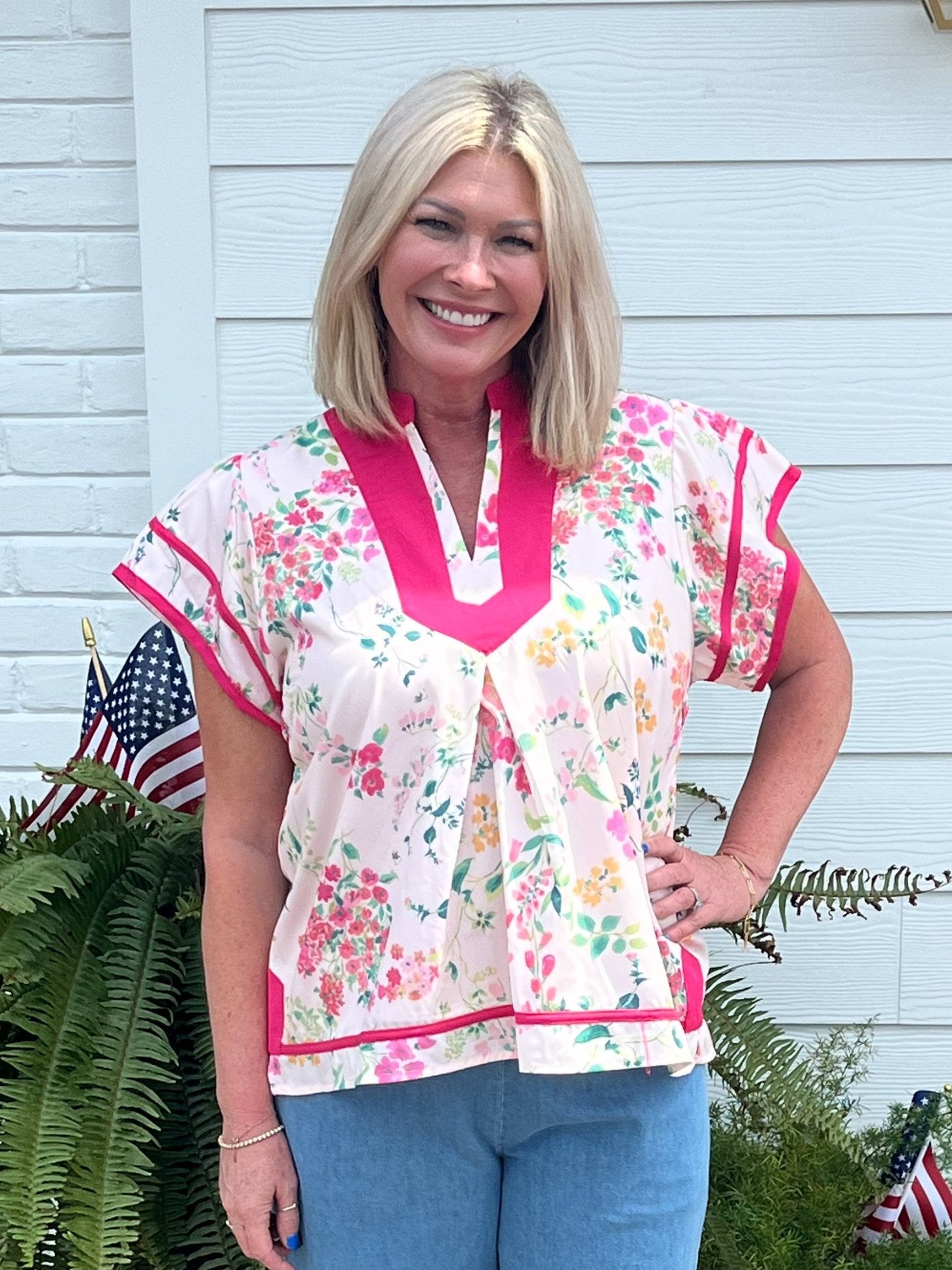 Pink Bloom Piping Top - Jessi Jayne Boutique