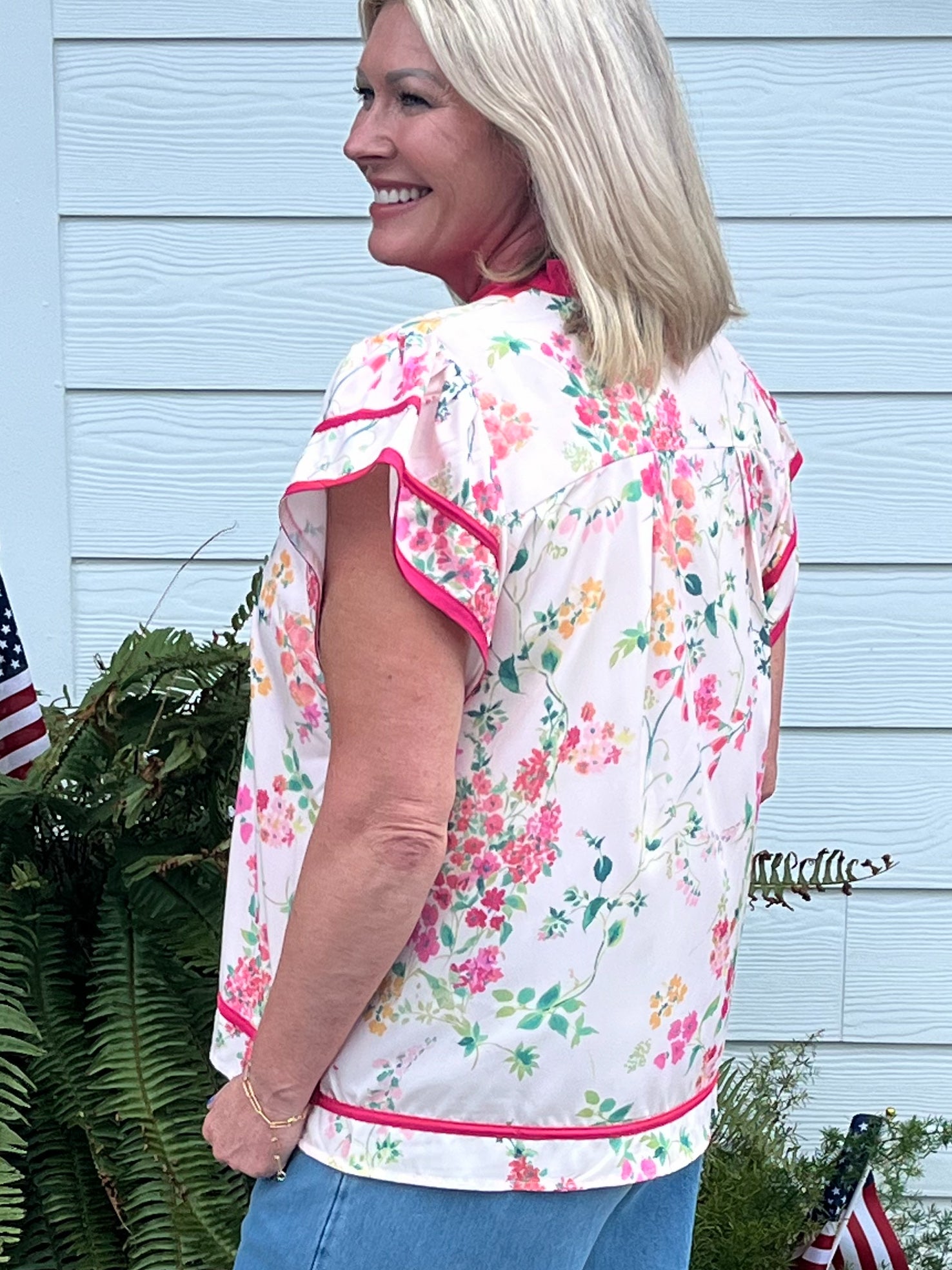 Pink Bloom Piping Top - Jessi Jayne Boutique