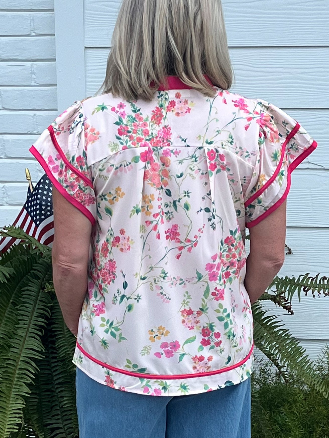 Pink Bloom Piping Top - Jessi Jayne Boutique