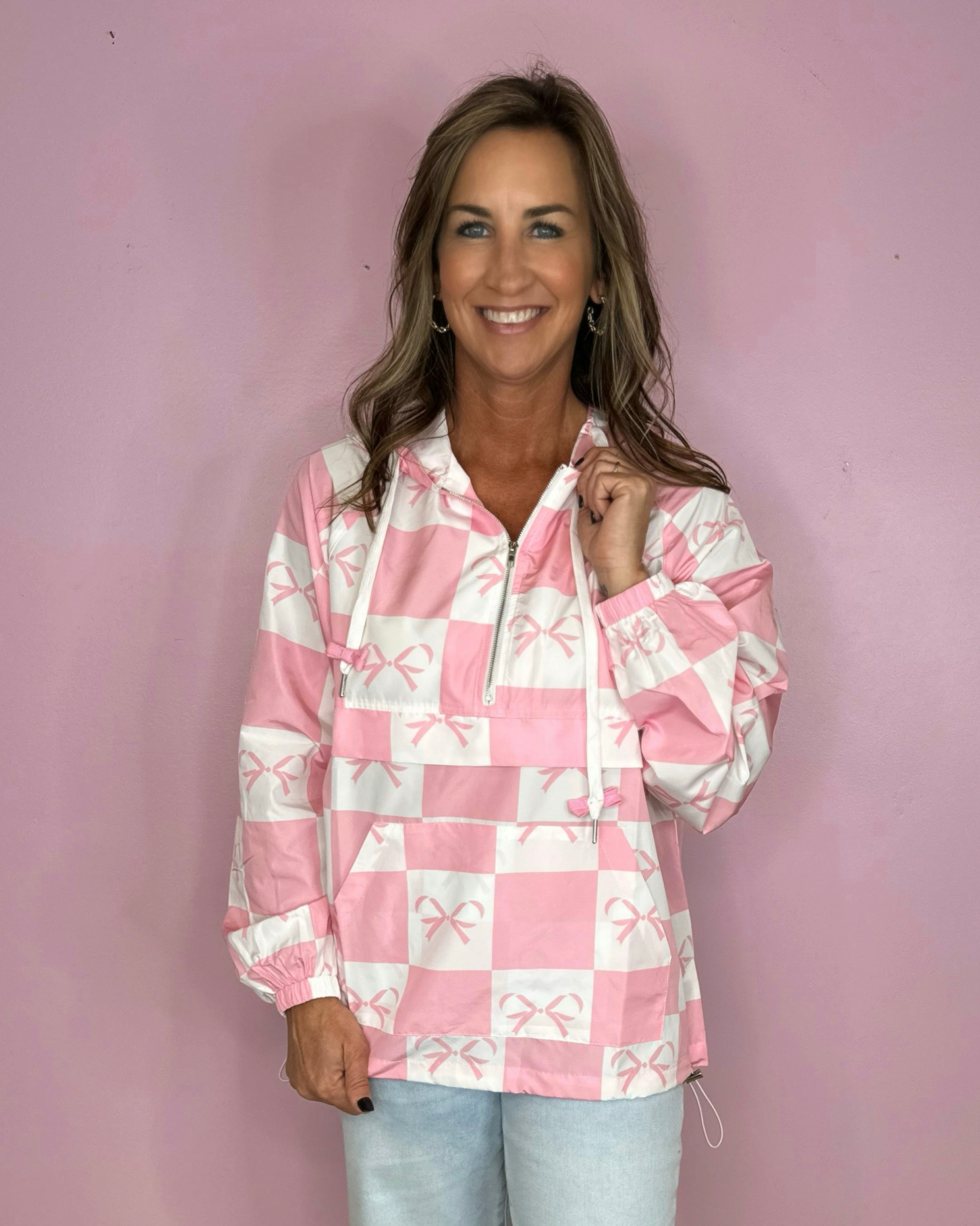 Pink checkered windbreaker hotsell