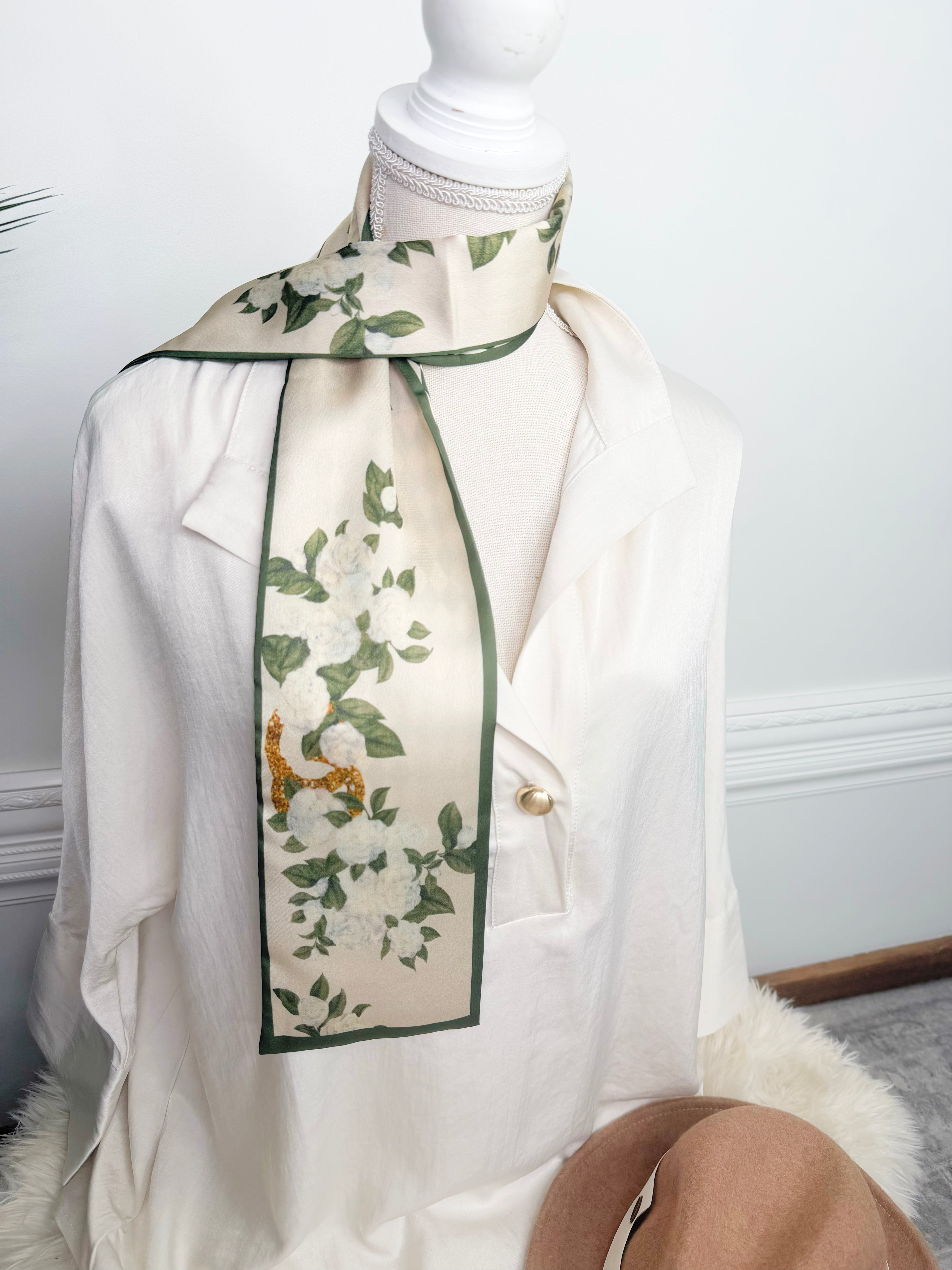 Garden Party Skinny Satin Scarf - Jessi Jayne Boutique