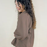 Vivienne Brown Textured V-Neck Blouse