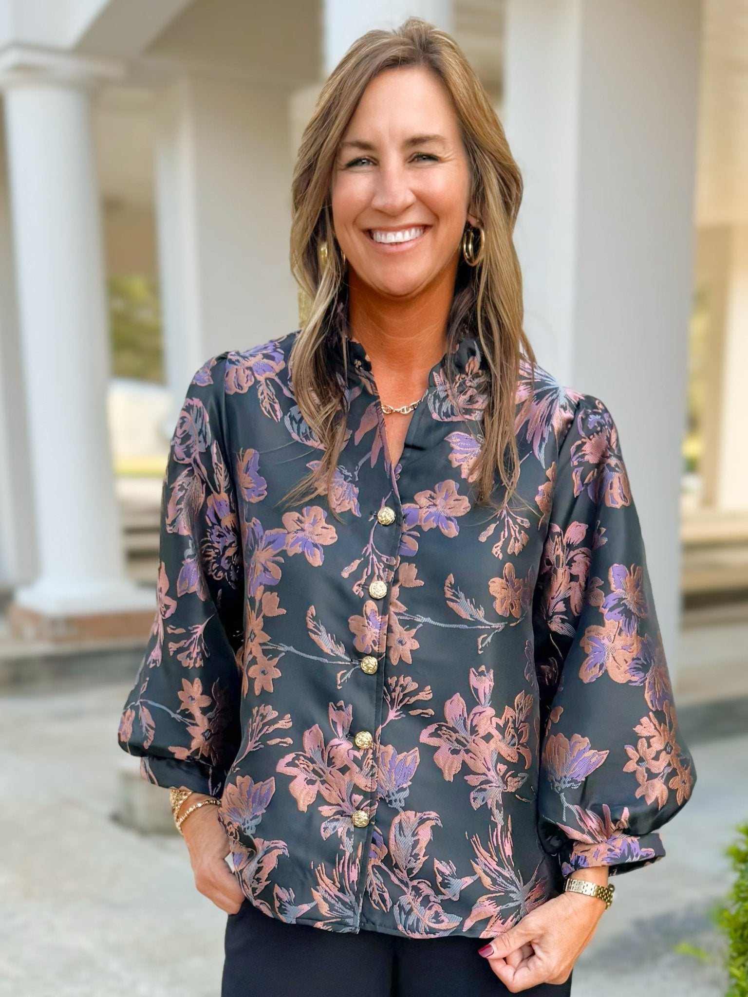Enchanted Noir Floral Jacquard Blouse - Jessi Jayne Boutique