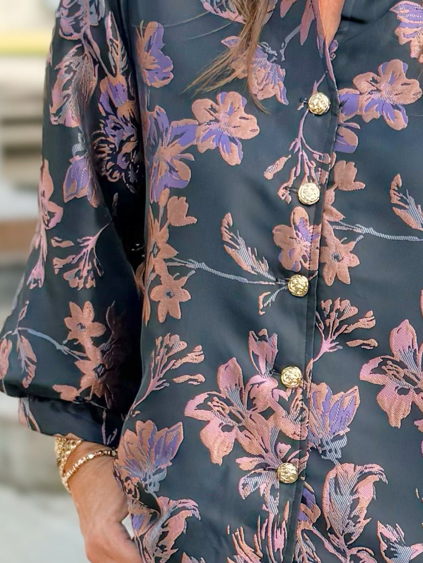 Enchanted Noir Floral Jacquard Blouse - Jessi Jayne Boutique