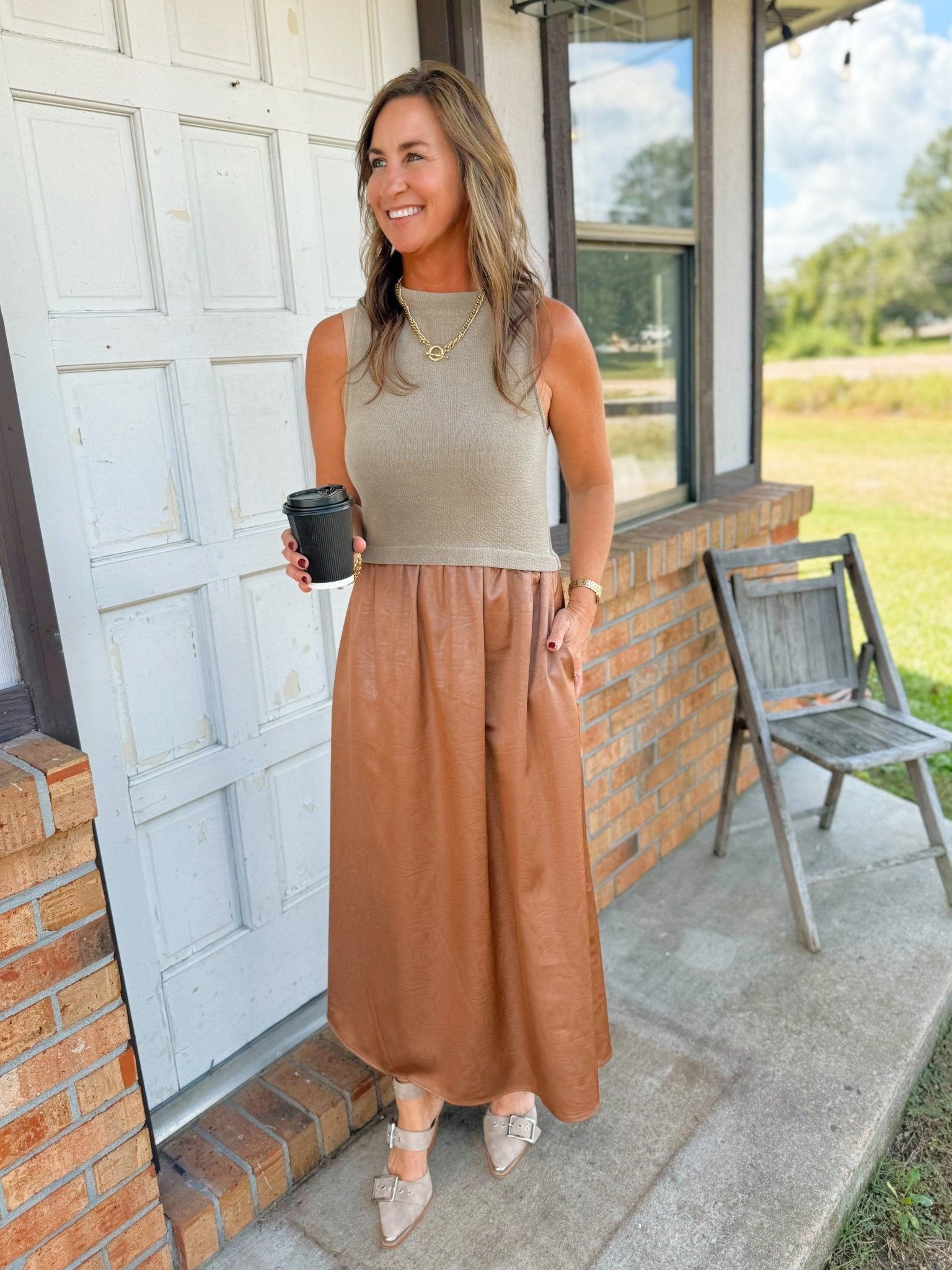 Mocha Moments Mixed Media Maxi Dress - Jessi Jayne Boutique