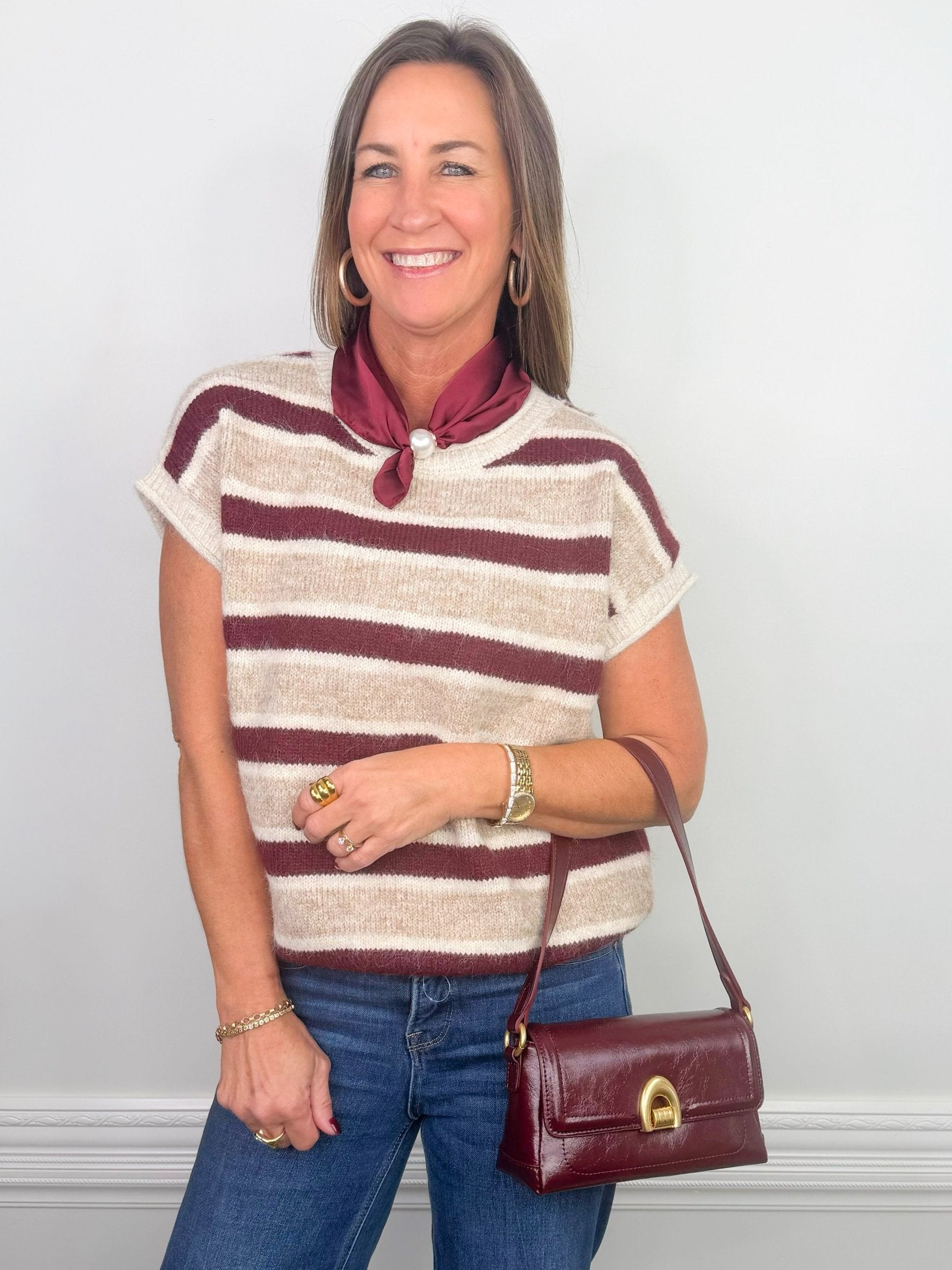 Cabernet Marled Short Sleeve Sweater - Jessi Jayne Boutique