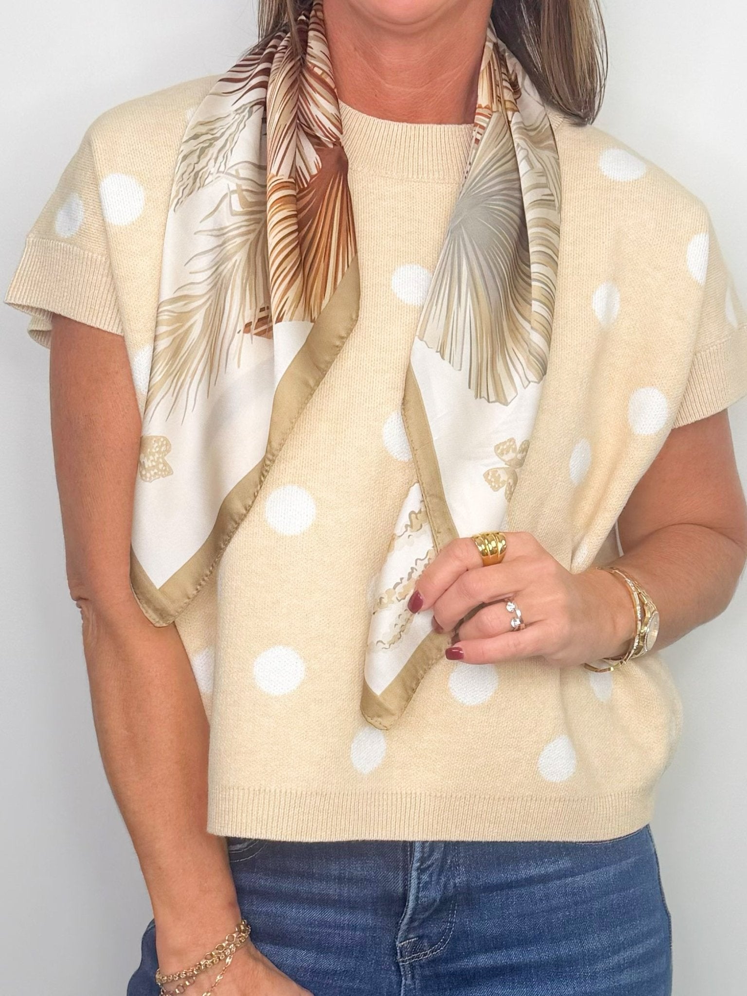 Golden Plume Feather Print Satin Scarf - Jessi Jayne Boutique