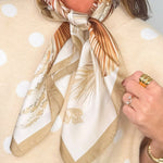 Golden Plume Feather Print Satin Scarf - Jessi Jayne Boutique