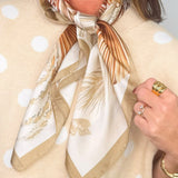 Golden Plume Feather Print Satin Scarf - Jessi Jayne Boutique