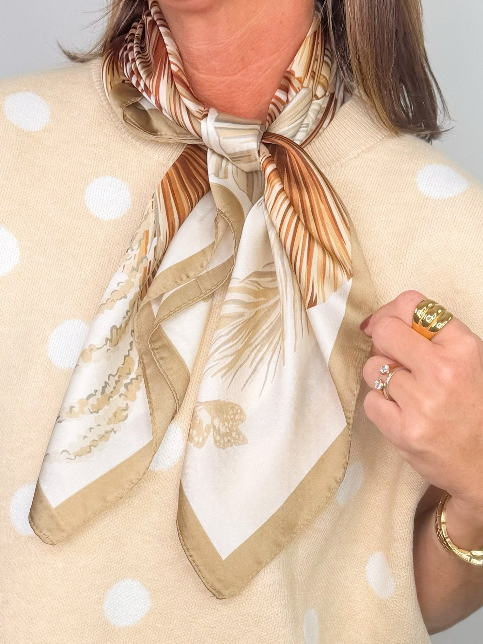 Golden Plume Feather Print Satin Scarf - Jessi Jayne Boutique
