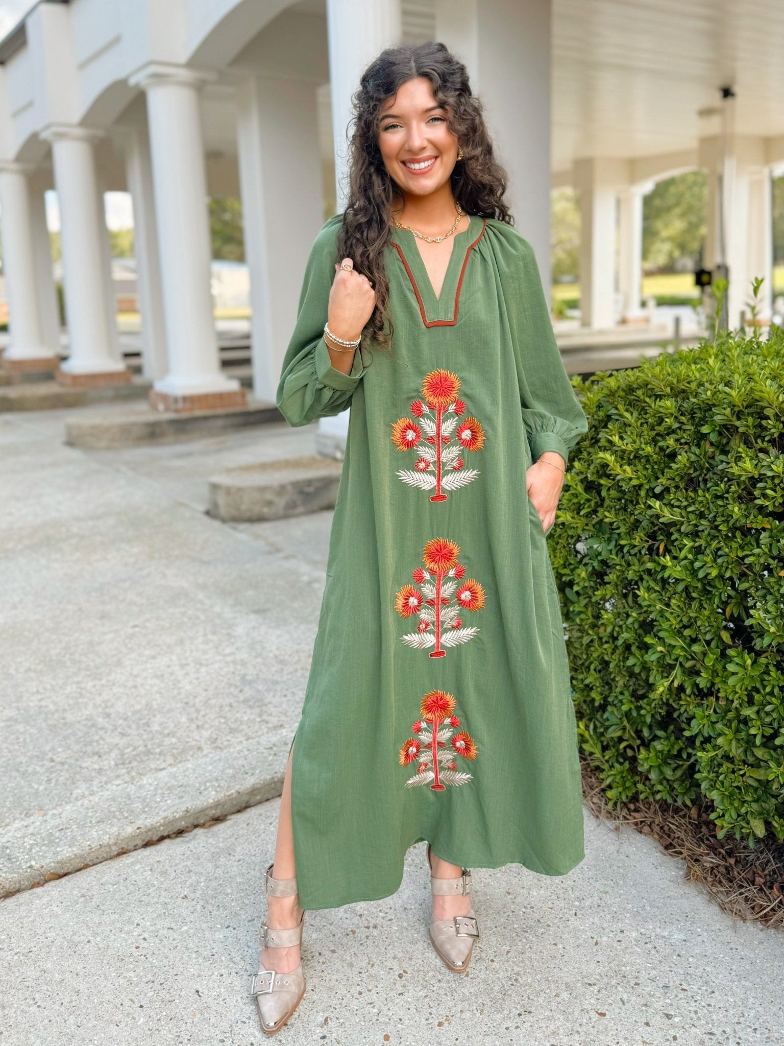 Olive Bloom Embroidered Dress - Jessi Jayne Boutique