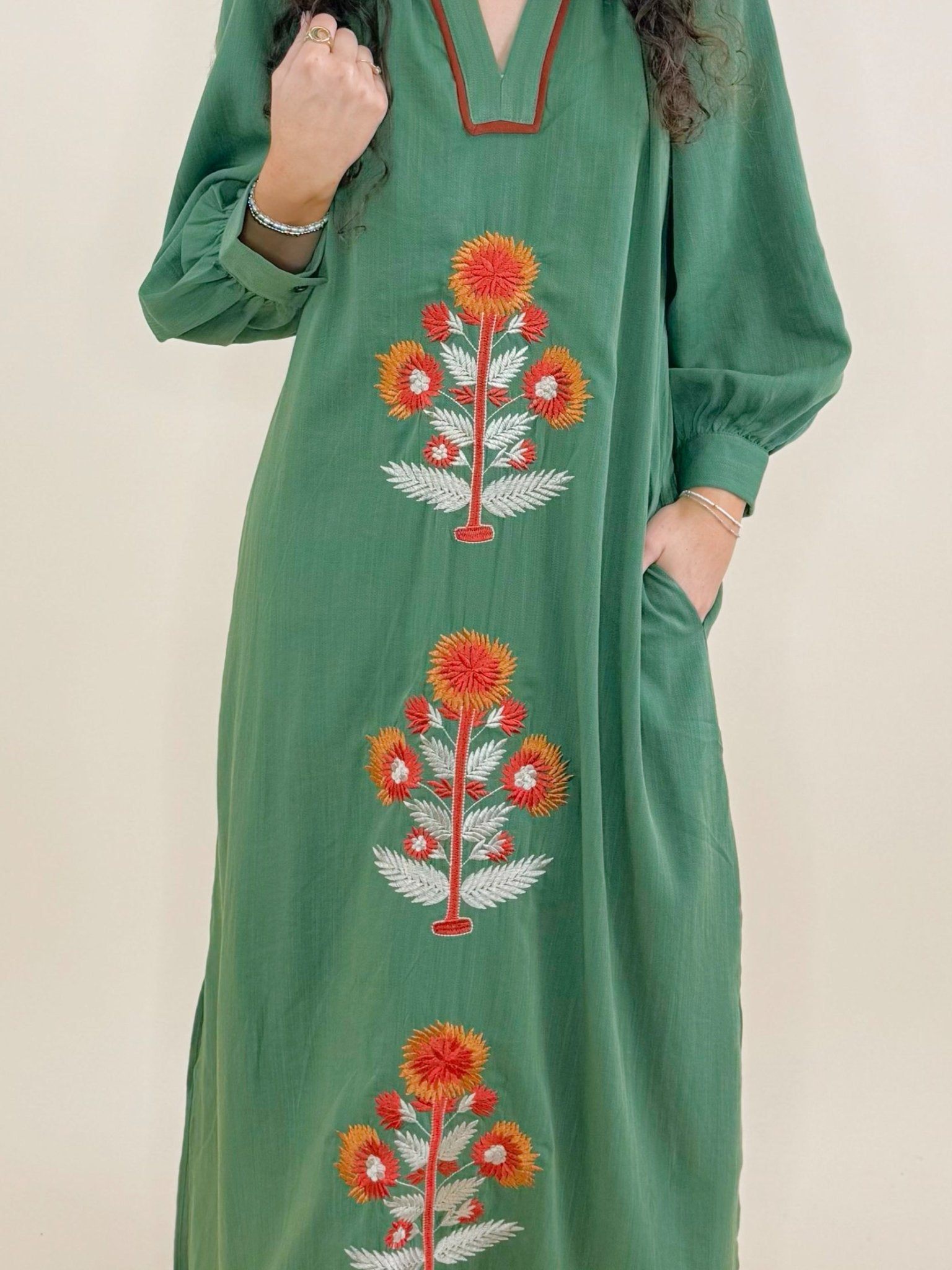 Olive Bloom Embroidered Dress - Jessi Jayne Boutique