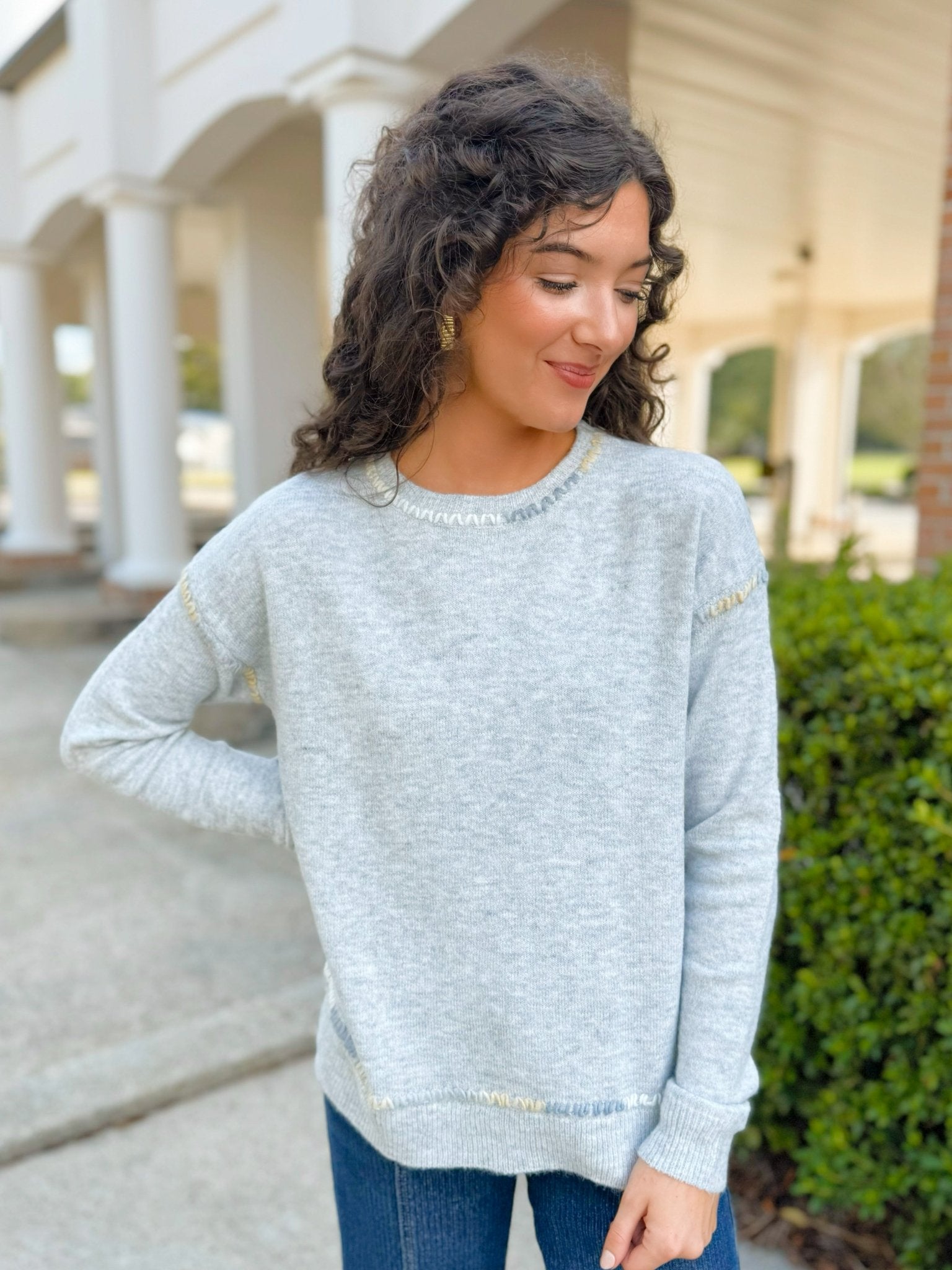 Frosted Mist Stitch Detail Sweater - Jessi Jayne Boutique